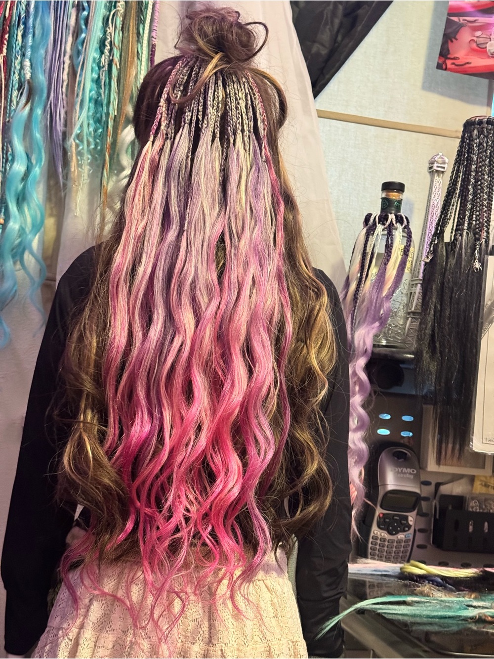 Pink Ombre Synthetic Hair Extensions with Braided Accents